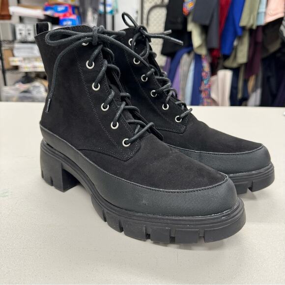 Merry Scott Black Lugg Sole Combat Lace Up Boots Fabric Womens 9 - Picture 2 of 11
